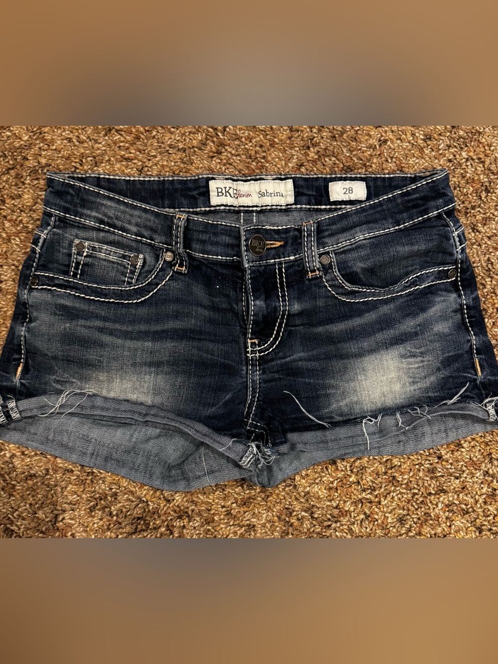 BKE Women's Dark Wash Denim Shorts with Frayed Hem